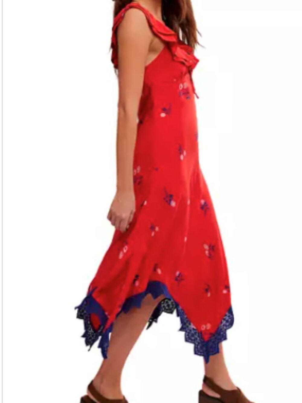 NWT Free People Flock Together Lace Hem Midi Dress Cherry Combo Size M